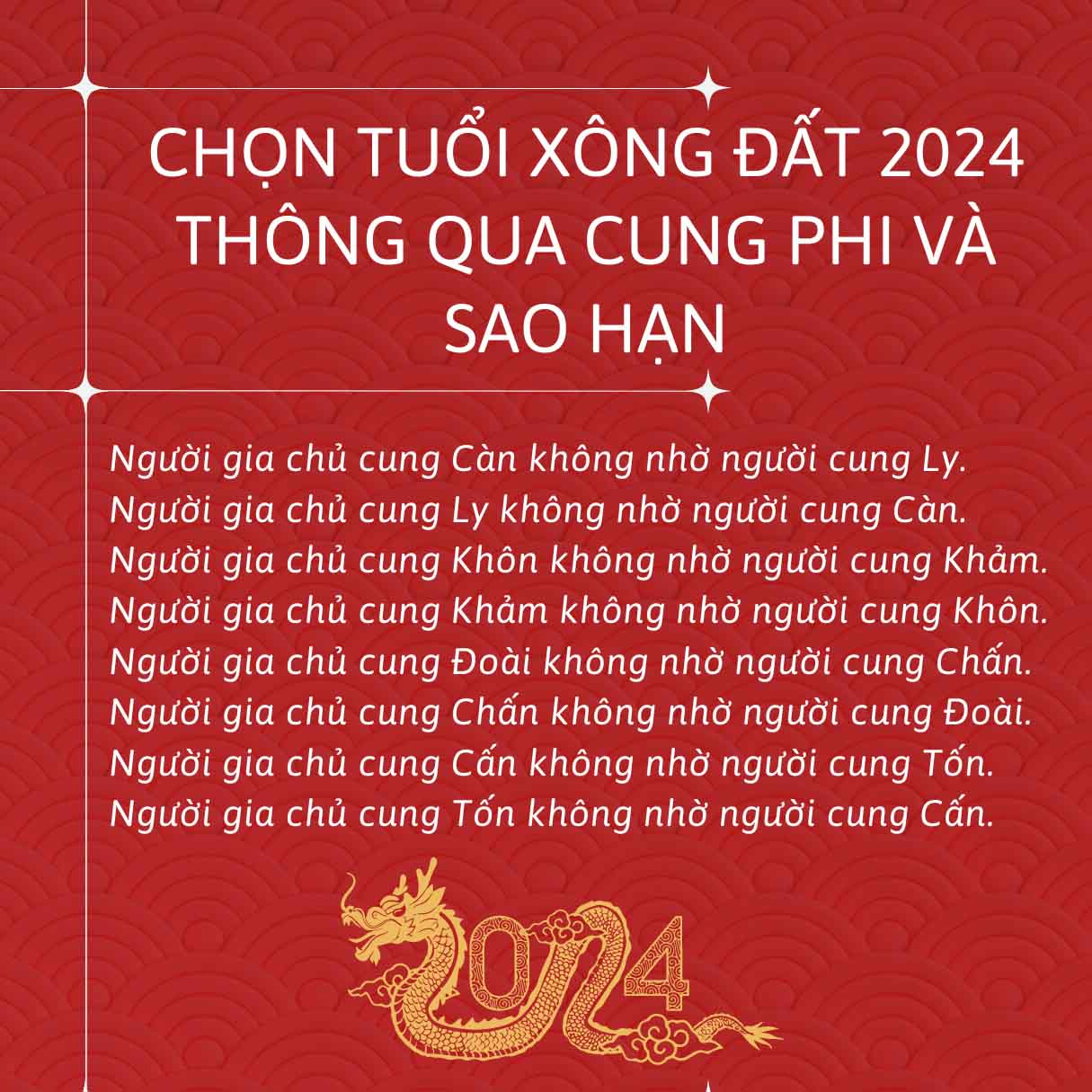 Chọn tuổi xông đất 2024 thông qua cung phi và sao hạn